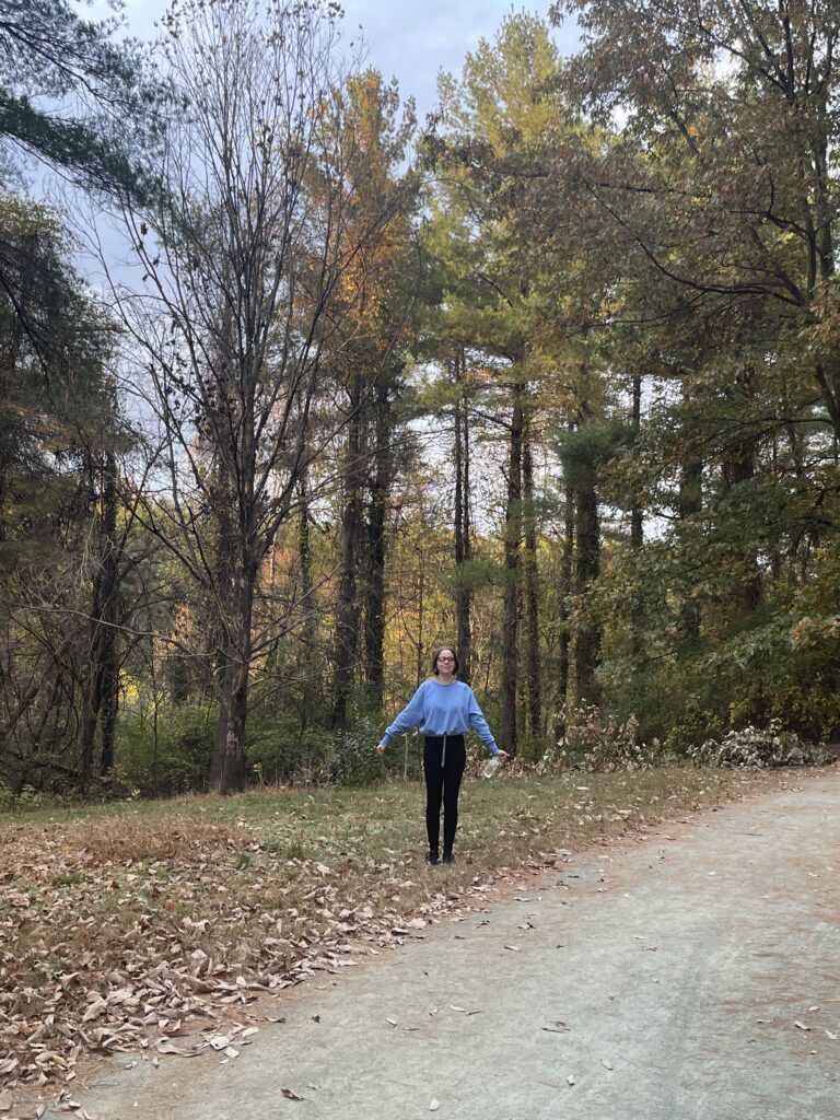 Photo of my daughter on the Monticello Trail in Albemarle County, VA